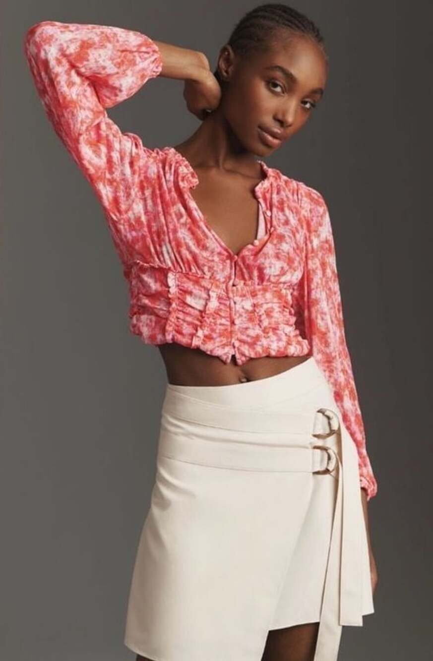 NWT By Anthropologie Long-Sleeve Femme Ruched Cropped Top SZ M
